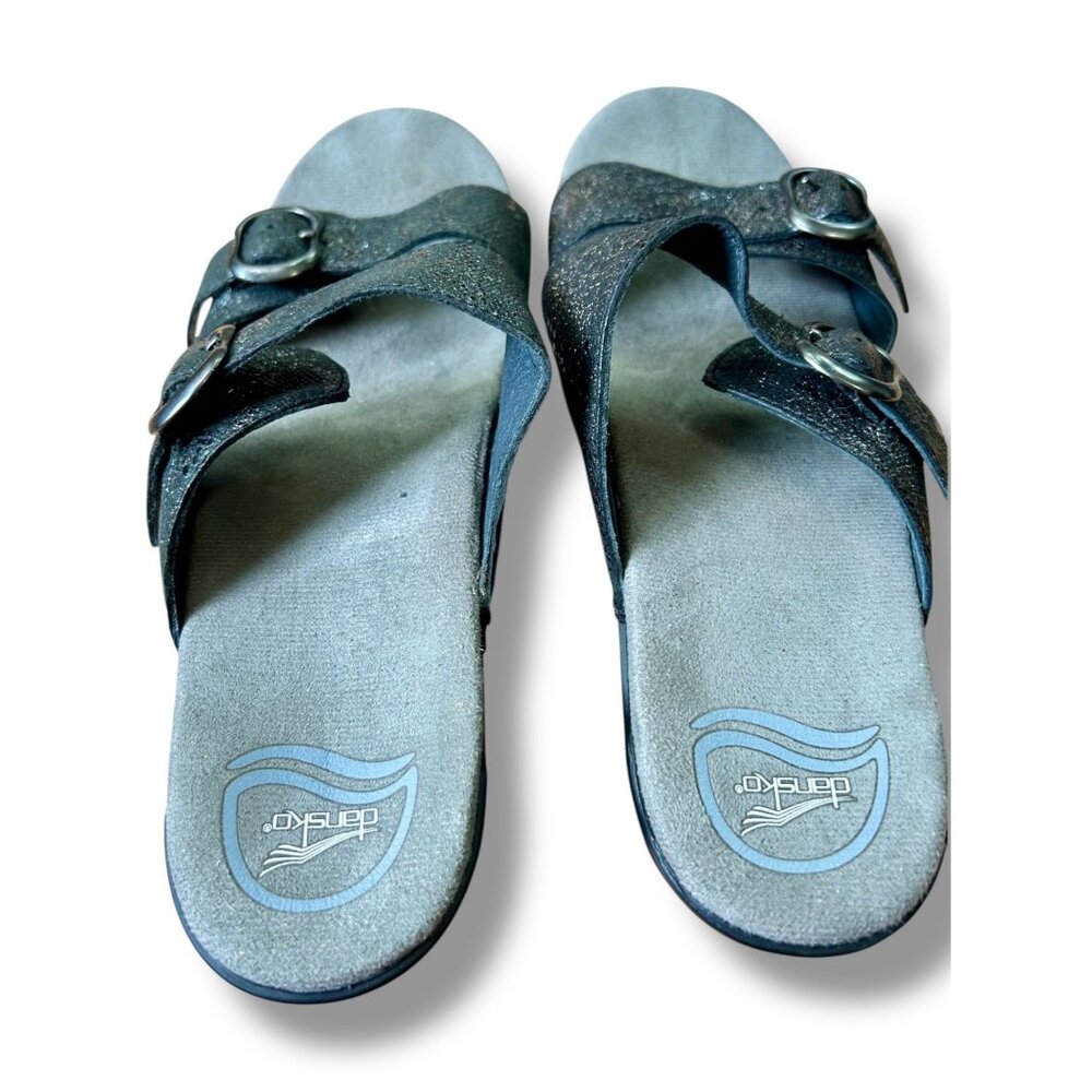 Dansko Sophie Metallic Phython Wedge Slides Black… - image 6